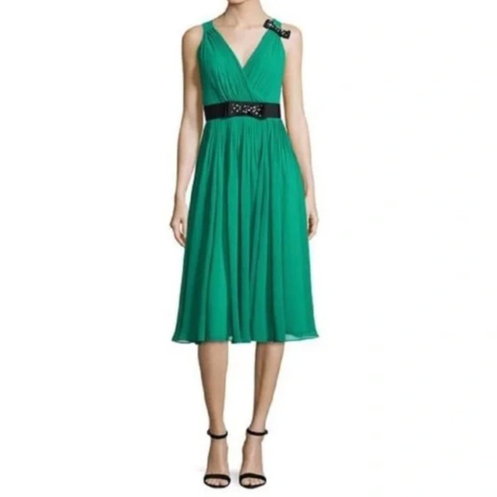 Kate Spade Pleated Rhinestone Bow Dress - Emerald Green